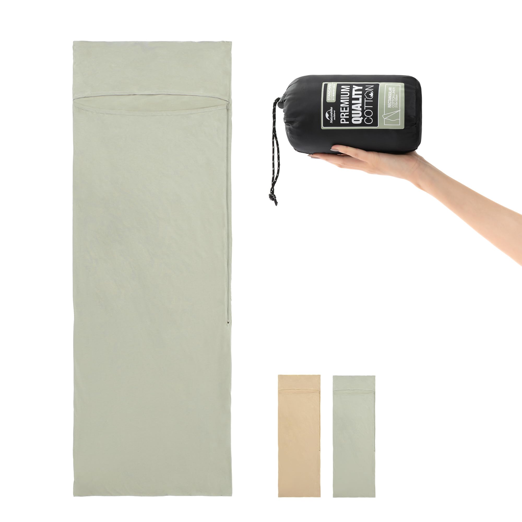 Naturehike Cotton Sleeping Bag Liner 210 x 75 cm, Cotton Travel Sheet Camping Sleep Bag Liner with Pillow Slot, Portable Lightweight Backpacking Essentials for Camping Hostels Picnic Hiking (Green)