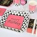 Big Dot of Happiness Chic Happy Birthday - Pink, Black with Gold Foil - Party Tableware Plates, Cups, Napkins - Bundle for 16