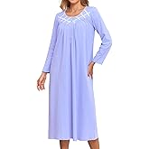 JRYNOEU Cotton Nightgowns for Women Long Sleeves Sleepwear Full Length Nightdress Soft House Dress Loungewear