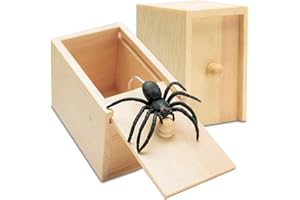 Fudragtn Fake Spider in a Box Prank Gift for Adults Kids,Handmade Wooden Pop Out Scare Surprise Boxes Joke Toys Halloween