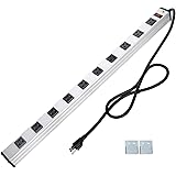 10 Outlet Plugs Heavy Duty Metal Power Strip, Aluminum Workshop Socket with 4FT Long Cord and Power Switch. 15A, 125V, 1875W