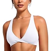 VANTONIA Womens Butterluxe Twist Front Sports Bra Deep V-Neck Crop Top Strappy Cross Back Bra with Nipple Covers-Vivi Bra