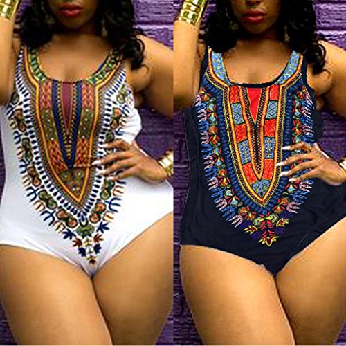 Challyhope Big Sale! Women Plus Size Sexy Dashiki African Print Bathing Suit One Piece Push Up Padded Bikini Monokini Jumpsuit (XXXL, White A)