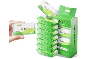 COZZY Ultra-Compact Mini Travel Wipes - Gentle & Skin-Friendly, Unscented, Alcohol-Free, Paraben-Free - Ideal for Adults, Kids & Babies - 8 Packs (56 Total Wipes)