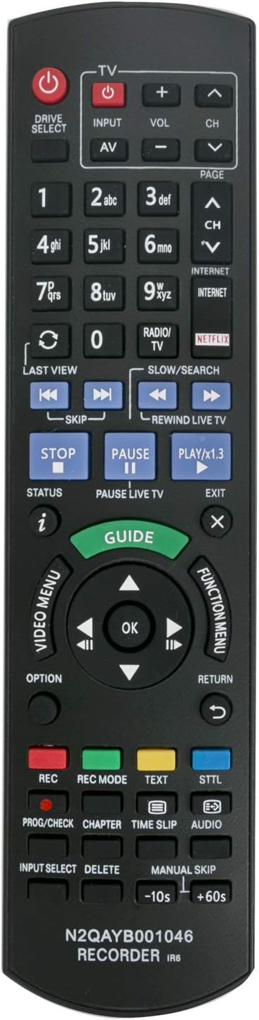 VINABTY Remote Control N2QAYB001046 Replacement for Panasonic Blu-ray Recorder DMR-PWT550 DMR-BST730 DMR-BWT750 DMR-BWT750GL DMR-BWT735 DMR-BST820 DMR-BCT750 DMR-BST720 DMR-BST721