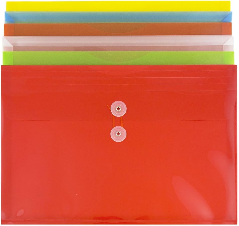 JAM PAPER Plastic Document Wallets with Button & String Tie Closure, Large Booklet Envelope, 247.6 x 31.8 x 368.3 mm - Image 4