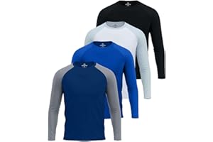 Real Essentials 4 Pack: Mens Long Sleeve Rash Guard Shirt UPF 50+ Swim Beach UV Sun Protection Fishing Quick Dry (Big & Tall)