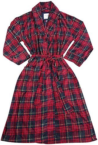 B O P J - Mens Microfleece Tartan Plaid Robe, Red, Yellow 38646-Small/Medium/Large