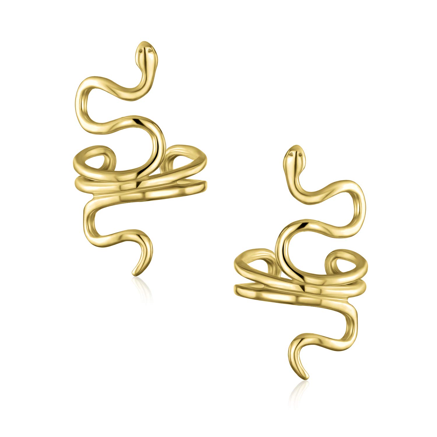 Helix Climber Crawler Snake Serpent Clip On Wrap Wire Cartilage Lobe Ear Cuff Earrings For Women Teen Men Non Pierced Ear Gold Plated .925 Sterling Silver Pair