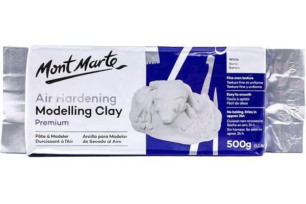 Mont Marte White Air Hardening Modeling Clay, 500g (1.1lb). Slow Drying Time and Easy Handling. Suitable for Sculptors and Mo