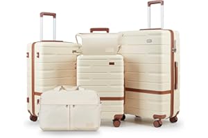NEISIA Luggage Sets 5 Piece Luggage Sets Lightweight Hard Shell Suitcases with Spinner Wheels for Family Travel - Durable PC+ABS Material Carry On Luggage (Beige)