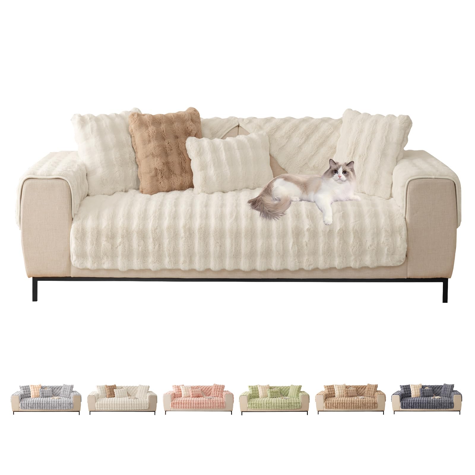 ShowyLive Sofa Covers 1 2 3 4 Seater Couch Covers,Thick Corner Sofa Slipcover L Shape Chaise Longue Furniture Protection for Living Room- Super Soft Sofa Seat Cover (Beige, 28 * 59 inch)