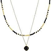 sunelves Black and Gold Layered Necklace for Women Boho Beaded Choker with Black Crystal Pendant Dainty Y2K Necklace Stack Minimalist Trendy Jewelry Gifts