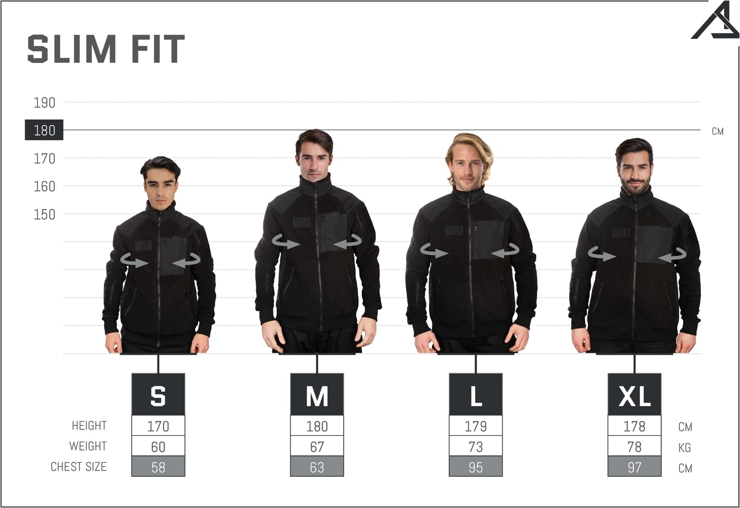 ACE Schakal Fleece-Jacke Slim Fit - Outdoor-Jacke zum Radfahren, Wandern und Trekking - sportlich & wärmend - Schwarz - L 6