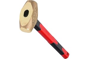 URREA Sledge Hammer - 30-Ounce Brass Head Drilling Hammer with Forged Striking Head & Cushioned Fiberglass Handle - 1430FV