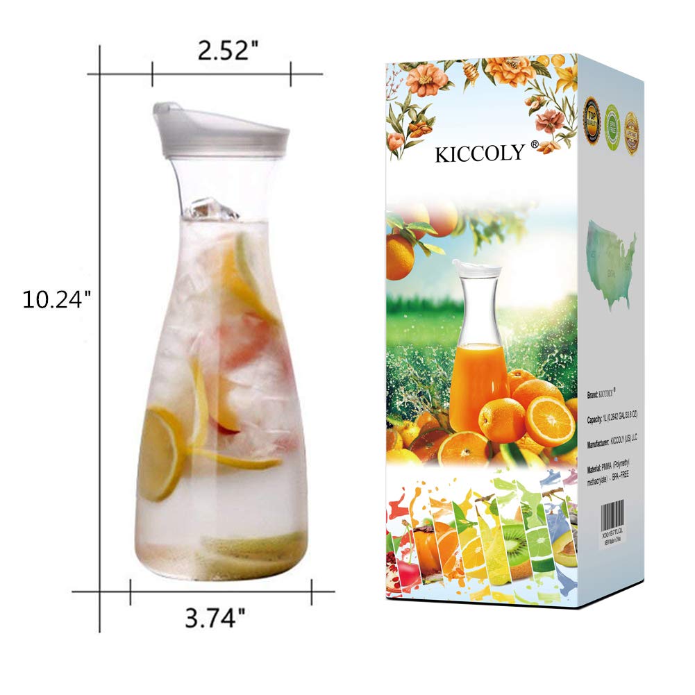 Pitcher Carafes with Lid for Juice 34 oz Plastic Carafe