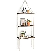 Mkono Macrame Wall Hanging Shelf 3 Tier Wood Floating Shelves with Cute Woven Rope Boho Room Decor Display Photos Plant Hanging Storage Shelves for Bathroom, Bedroom, Living Room, Nursery