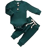 CIYCUIT Newborn Baby Boy Clothes Ribbed Knit Long Sleeve Bodysuit Pants 2-Piece Fall Winter Outfits