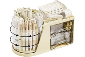 Walquicks Organiseur de bureau rotatif avec 2 tiroirs 6 emplacements multifonction pour crayons, maquillage, accessoires de p
