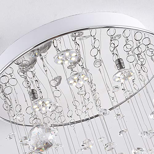 Modern K9 Raindrop Crystal Chandelier, Elegant Flush Mount 4 LED Ceiling Lighting Fixtures for Bedroom, Living Room, Bathroom, Hallway