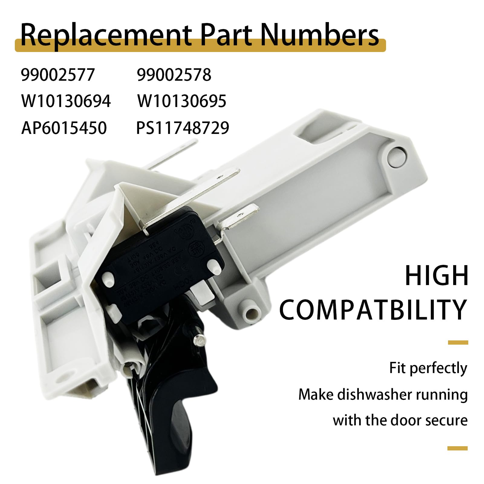 WPW10130695 Dishwasher Door Latch Handle Black Fits Whirlpool maytag W10862259 WPW10275768 WPW10130694 W10130695 maytag Quiet Series 200 Door Latch