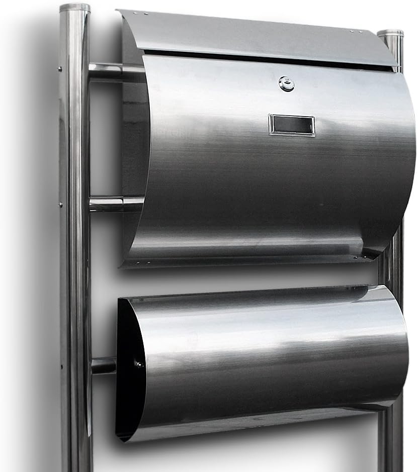 Edelstahl Standbriefkasten Briefkasten Postkasten Mailbox Letterbox Briefkastenanlage Freistehend Halbrund mit seperater Zeitungsrolle