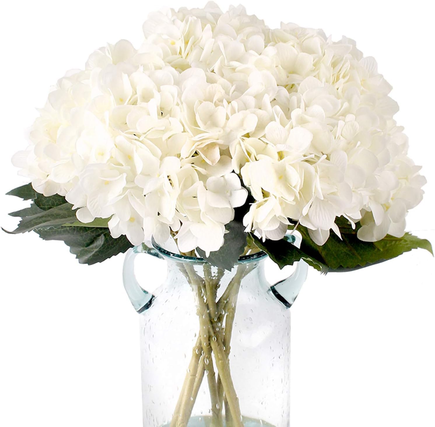 Blooming Paradise 5Pcs Artificial Fake Flowers Plants Silk Hydrangea 1 Flower Head Arrangements Wedding Bouquets Decorations Plastic Floral Table Centerpieces Home Kitchen Garden (White,5Pcs)