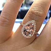 925 Sterling Silver Shiny Full Diamond Ring Classic Champagne Heart-Shaped Cubic Zirconia Rings CZ Diamond Ring Eternity Fashion Band Ring for Women Birthday Present (US Code 10)