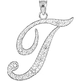 Claddagh Gold .925 Sterling Silver Cubic Zirconia Dangling Cursive Initial T Charm 4/5" Pendant