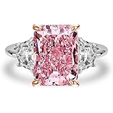 Effinny 4.0ct Crushed Ice Radiant Cut Three Stone Pink Engagement Ring,Big CZ 925 Sterling Silver Promise Ring for Wedding,Daily,Travel