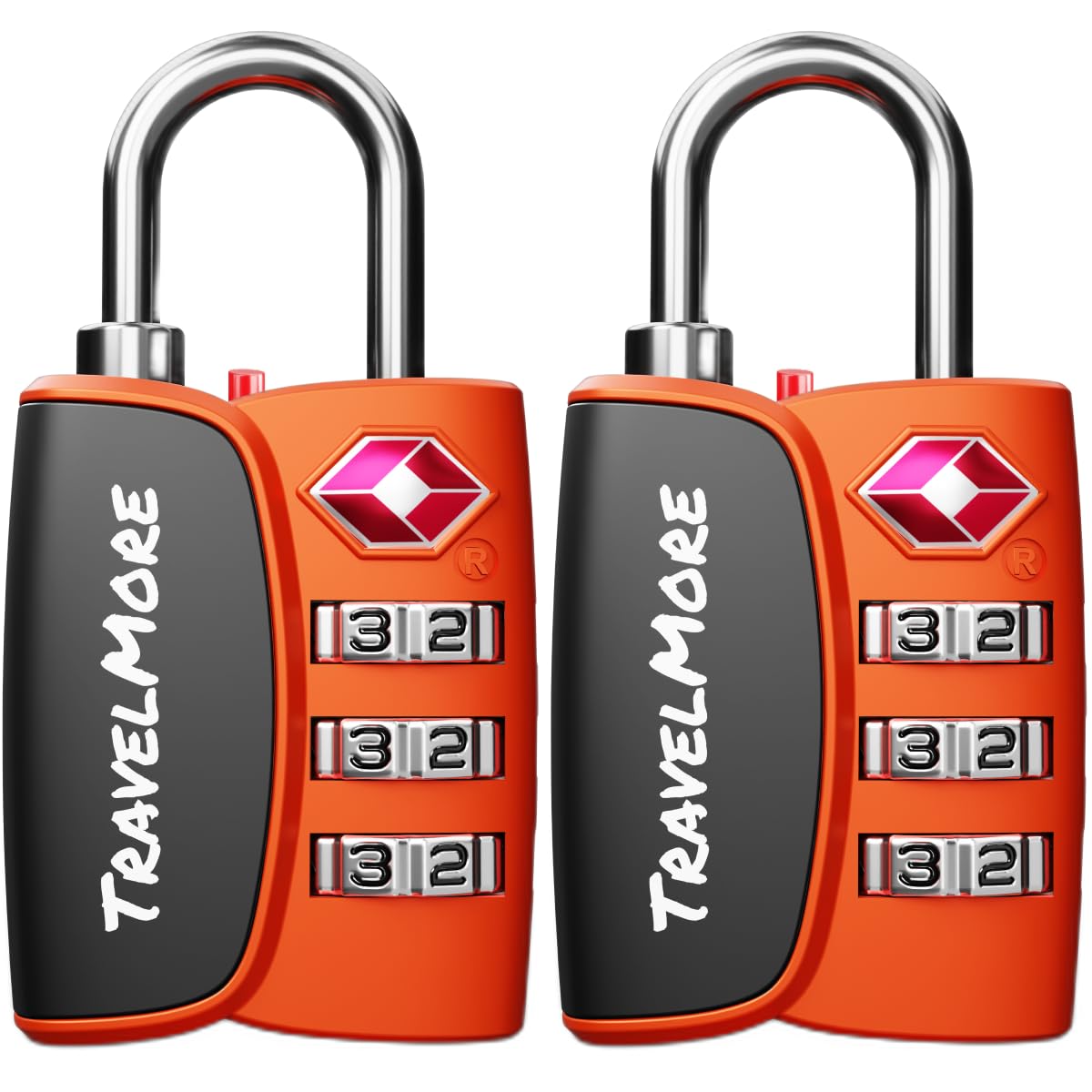 2-Pack TSA Approved 3-Digit Luggage Locks with Open Alert Indicator for Travel Suitcases & Baggage | Luggage Locks | TSA Locks | Orange