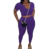 Nimsruc 2 Piece Sets For Women Sexy Casual Workout Crop Short Sleeve Long pants Leggings Sets Summer Active Wear