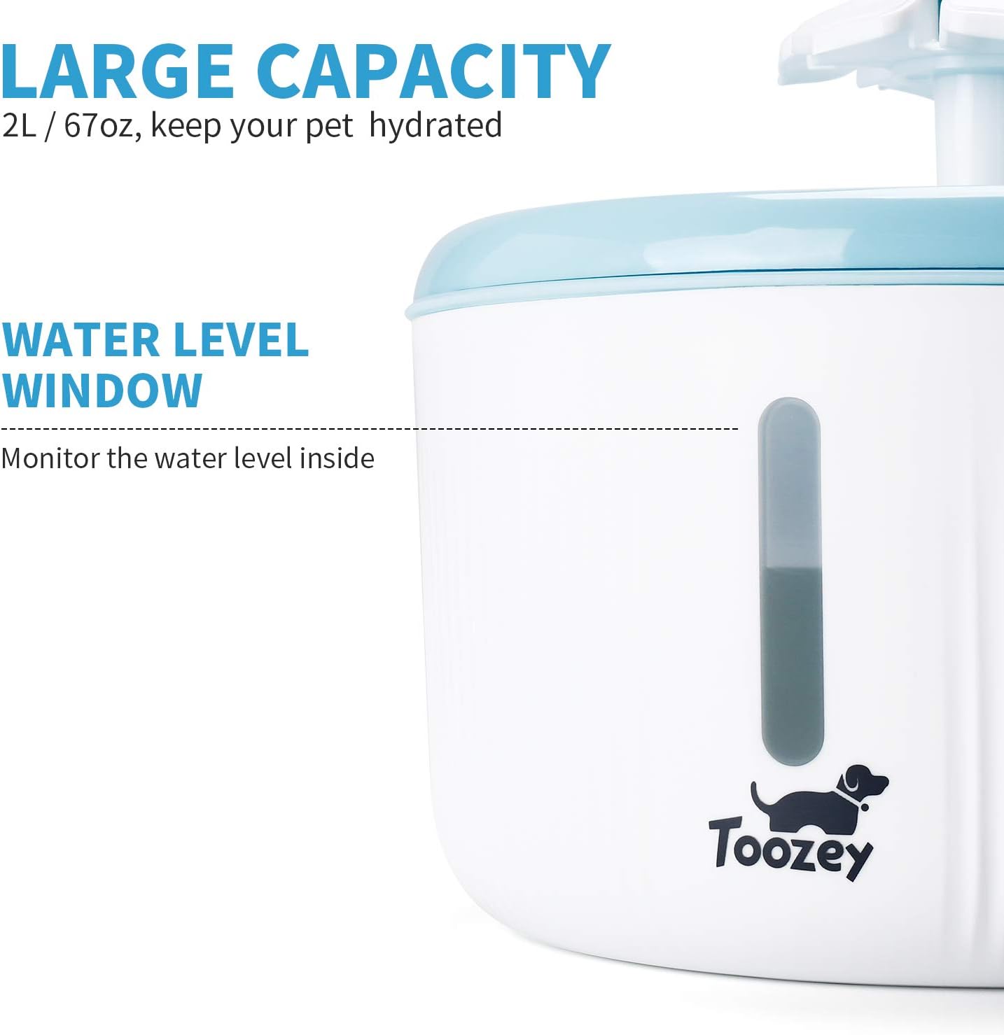 Toozey Cat Water Fountain, 2L Water Fountain for Cats, Automatic Quiet Cat Water Dispenser, Pet Fountain for Cats, Dogs : Pet Supplies