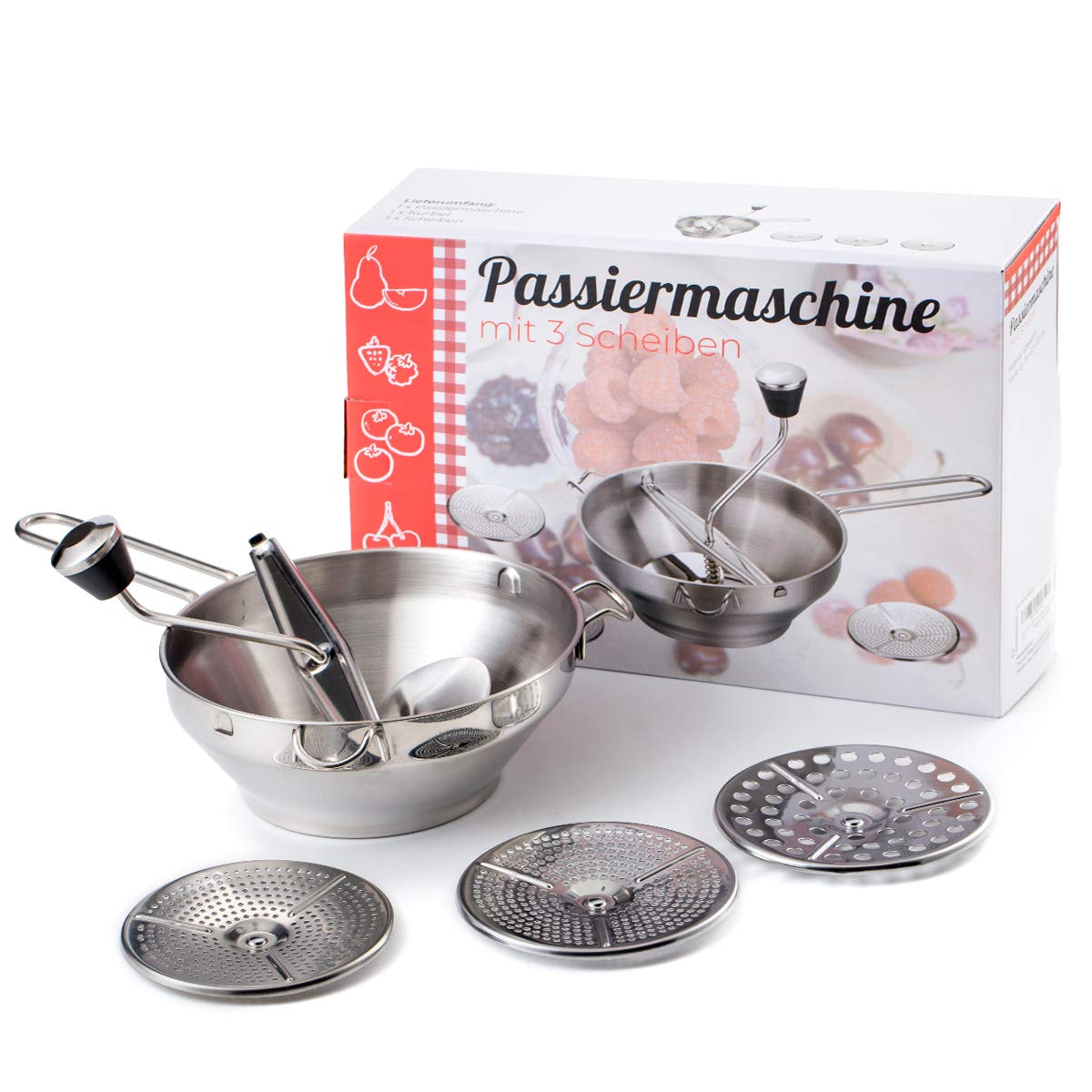 Rotary Food Mill Potato Ricer With 3 Interchangeable Disks, Great For Making Puree Or Soups Of