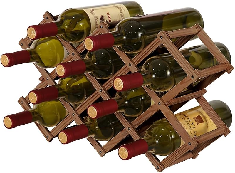 QUCUMER Wooden Wine Rack Foldable 10 Slot Free Standing Bottle Organizer