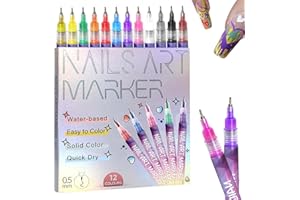 NOGCAW 12 Colors Nail Art Pens Set, Nail Art Markers Polish Pen for 3D Nail Art, Drawing Painting Liner Brush for DIY Nail Art Beauty Adorn Manicure Tools (12 colors)