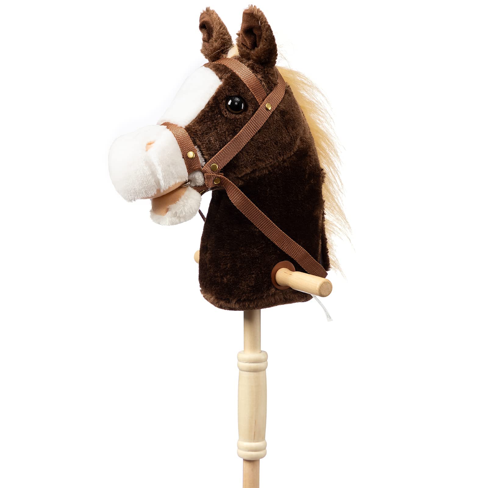 BEJOY Stick Horse with Wood Wheels, Hobby Horse Toy, Real Pony Neighing and Galloping Sounds Plush Toy Chocolate 36 Inches(AA Batteries Required)