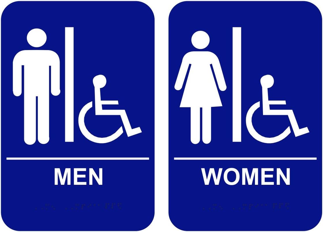 Men & Women's Handicap Restroom Sign Set with Braille Blue Amazon.ca