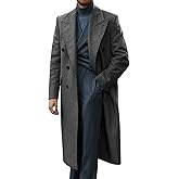 Runcati Mens Wool Blend Casual Trench Coat Notched Collar Lapel Long Jacket Peacoat Double Breasted Classic Winter Overcoat