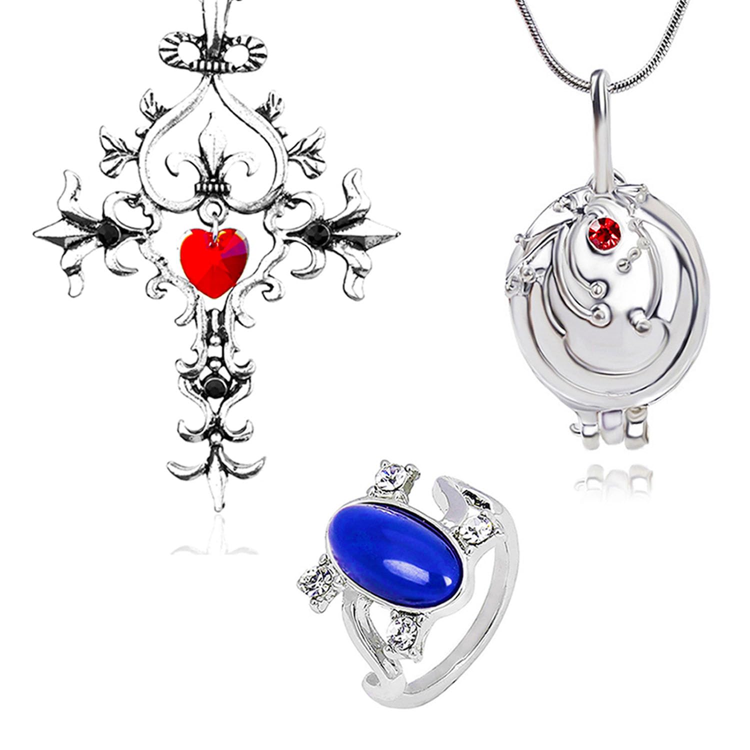YouU The Vampire Jewelry Sticker Set Elena Opening Vervain Locket Pendant Necklace Sapphire Crystal Daylight Rings for fans Total 23 pcs