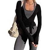 Women Wrap Tie Top Y2k Long SLeeve Ballet Workout Yoga Shirt Coquette Blouses