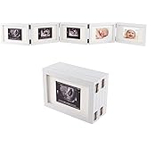 5 Folding Sonogram Picture Frame for Expecting Parents- 4.7" × 6.8" Baby Ultrasound Picture Frame Natural Wood Sonogram Pregnancy Frame Baby First Photo Frame for Pregnant Mom Gifts, Nursery Decor