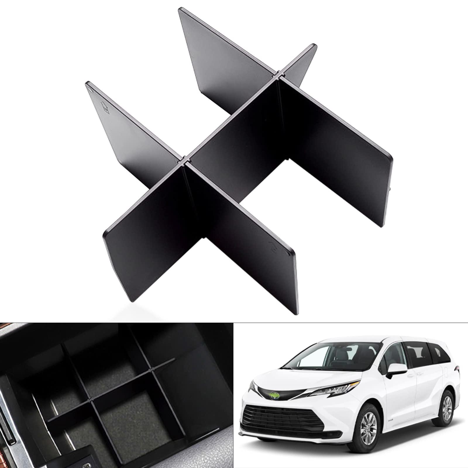 Photo 1 of Karltys Center Console Organizer for 2021-2026 Toyota Sienna Center Console Divider Armrest Box Dividers Tray Sienna Interior Accessories ABS Black