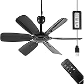 bestmoument 17.7" Inch Portable Ceiling Fan with Remote Control Timing 3 Speed,USB Plug In,5V DC Powered,6 Blades,Indoor/Outdoor RV Camping Tent Canopy,Gazebo,Beach,Hanging,Quiet,black