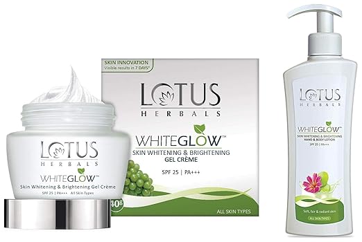 Lotus Herbals Whiteglow Skin Whitening And Brightening Gel Cream, SPF-25, 40g and Lotus Herbals White Glow Skin Whitening and Brightening SPF-25 Hand and Body Lotion, 300ml