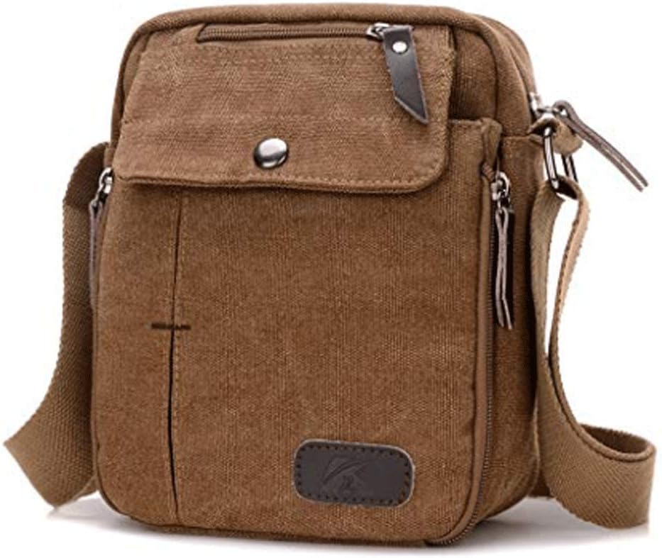 Canvas Small Messenger Casual Shoulder Travel Organizer mens crossbody bag(Khaki）