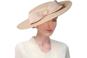 HIMESPORT Wide Brim Hats for Women Big Bowknot Formal Occasion Kentucky Cap Lady Wedding Cocktail Party Flat Top Fedoras