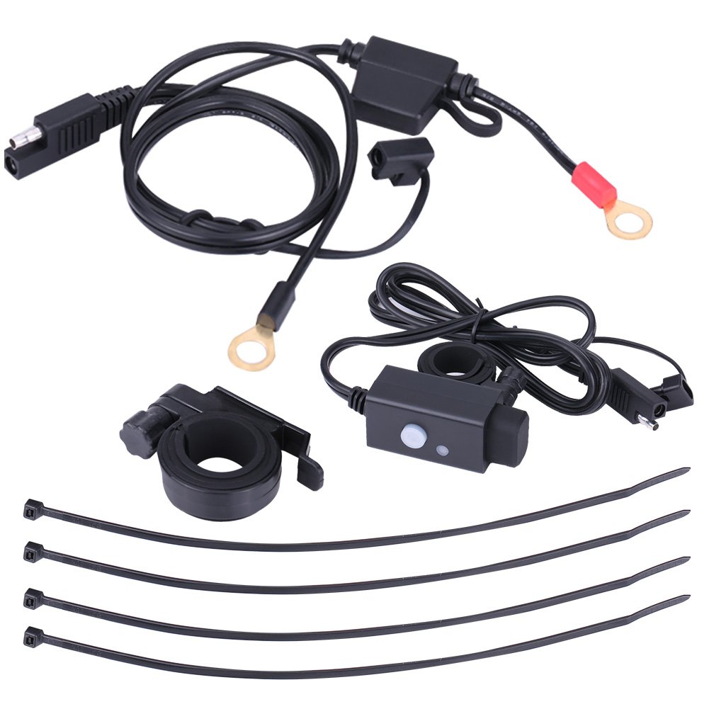 Keenso Motorcycle Usb Motorcycle SAE to USB Cable Adapter 12V-24V 2.1A Waterproof Dual Port Power Socket, Table, GPS
