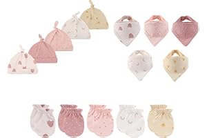 JELYLOVE 15 Pack Unisex New Born Boy Girls Hats Mittens Sets Cotton Soft Infant Accessory 0-6 Months Baby Essentials