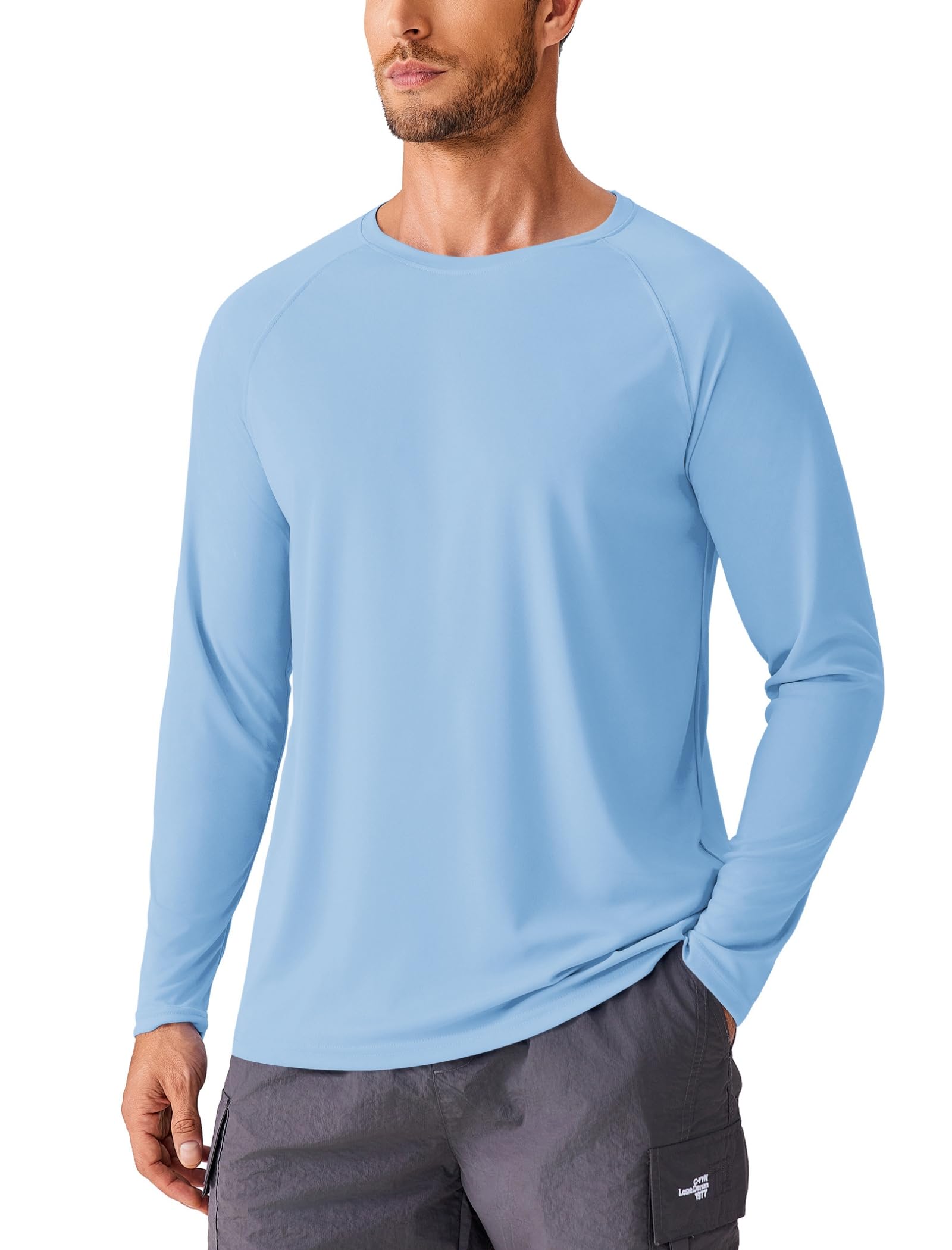 PINSPARK Men's Swim Shirt Quick-Dry Long Sleeve Rash Guard for Men UPF 50+ Light Pullover Sun Protection UV Fishing Shirts